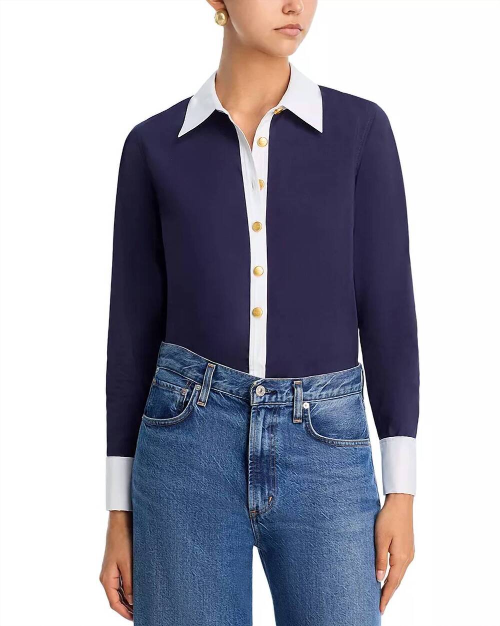 NEW L'AGENCE leslie french cuff bodysuit in midnight/white